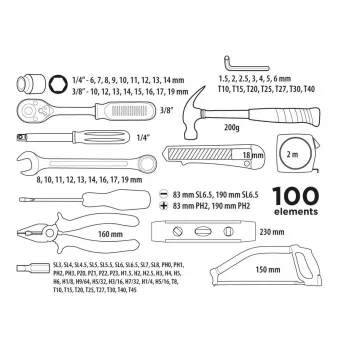 Top Tools 100-teiliger Steckschlüssel- und Werkzeugsatz mit 1/4 Zoll und 3/8 Zoll Antrieb, Chrom-Vanadium-Stahl, 72-Zahn-Ratsche und Kunststoffkoffer