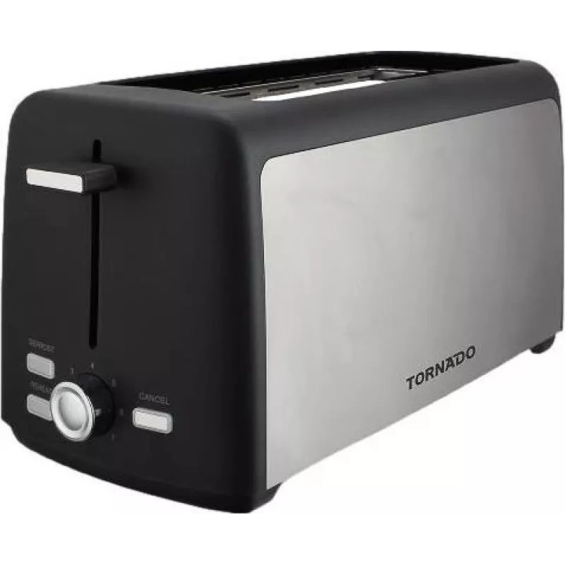Tornado TTA-7402-GS Toaster - 2 Scheiben 1400W Pop-Up Toaster mit 7 Bräunungsstufen, Schwarz/Silber