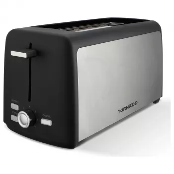 Tornado TTA-7402-GS Toaster - 2 Scheiben 1400W Pop-Up Toaster mit 7 Bräunungsstufen, Schwarz/Silber