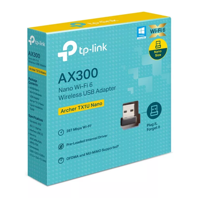TP-Link Archer TX1U Nano AX300 Wi-Fi 6 USB-Adapter mit internen Antennen, USB 2.0