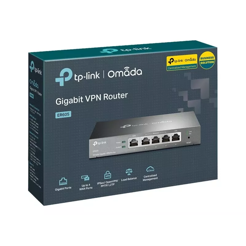 TP-LINK ER605 SafeStream Router - Gigabit VPN Router mit 4-Port Switch, 3 WAN-Ports, wandmontierbar