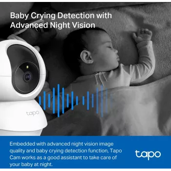 TP-Link Tapo C200C Schwenk-/Neige-WLAN-Überwachungskamera - 1080p Full HD, 360° horizontaler Bereich, Zwei-Wege-Audio, Nachtsicht bis 9m, MicroSD bis 256GB, Weiß