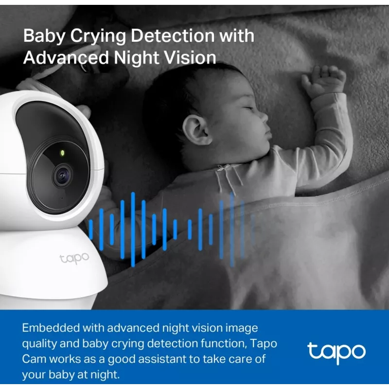TP-Link Tapo C200C Schwenk-/Neige-WLAN-Überwachungskamera - 1080p Full HD, 360° horizontaler Bereich, Zwei-Wege-Audio, Nachtsicht bis 9m, MicroSD bis 256GB, Weiß