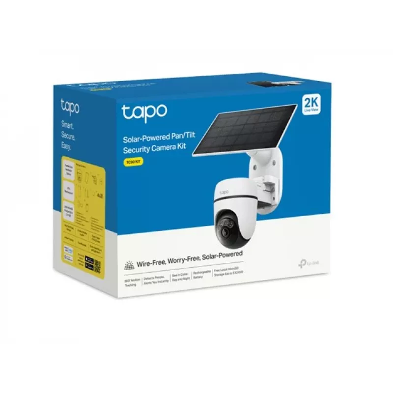 TP-Link Tapo TC90 KIT Solarbetriebene Schwenk-/Neige-Überwachungskamera, 2K QHD, Außenbereich, Akku & Solar, IP65, Farbnachtsicht, Kabellos, 1 Kamera