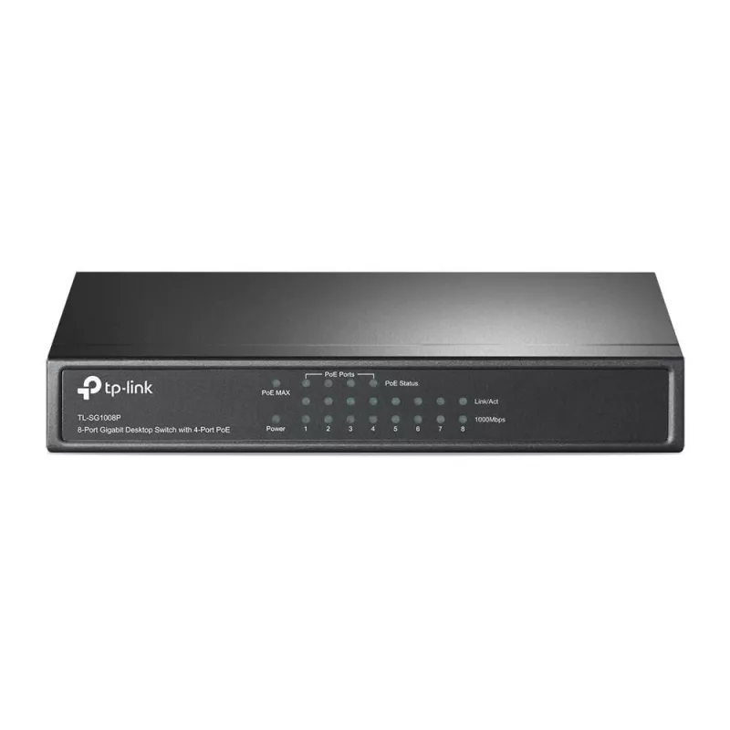 TP-Link TL-SG1008P 8-Port Gigabit Desktop PoE+ Switch, 4 PoE-Anschlüsse, 64W Budget, Metall TL-SG1008P(UN)