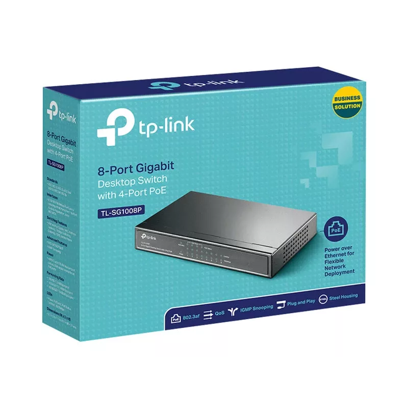 TP-Link TL-SG1008P 8-Port Gigabit Desktop PoE+ Switch, 4 PoE-Anschlüsse, 64W Budget, Metall TL-SG1008P(UN)