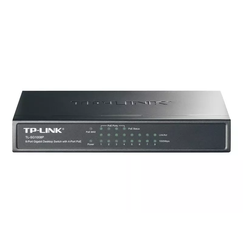 TP-Link TL-SG1008P 8-Port Gigabit Desktop PoE+ Switch, 4 PoE-Anschlüsse, 64W Budget, Metall TL-SG1008P(UN)
