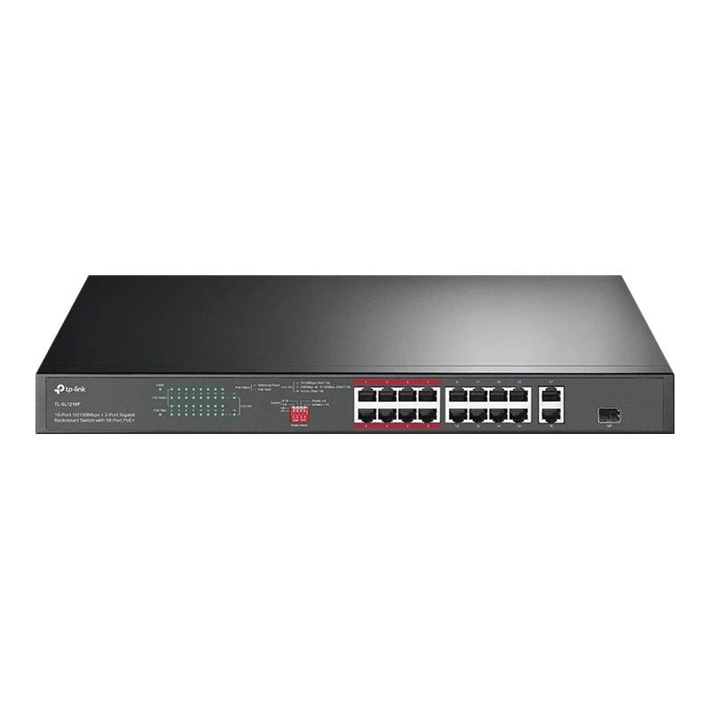 TP-Link TL-SL1218P 18-Port Fast Ethernet PoE+ Switch mit 2 Gigabit und 1 SFP