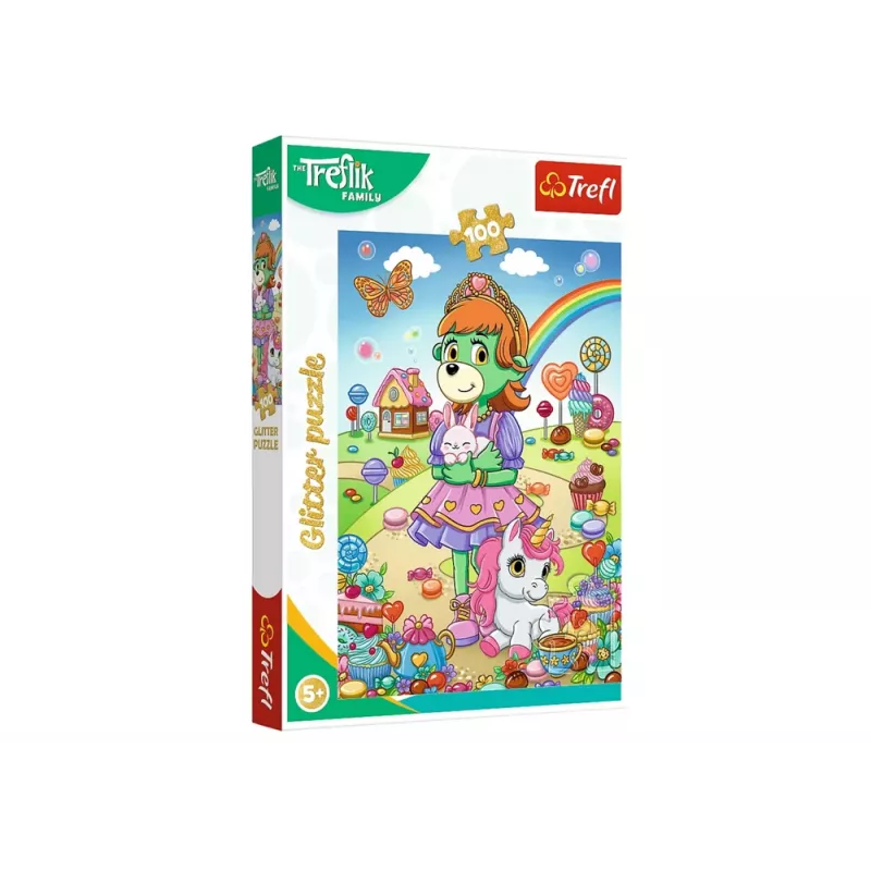 TREFL PUZZLE Puzzle mit Glitzer Treflik Family 100 Stk. Glitzer Trefliki Trefl 14833