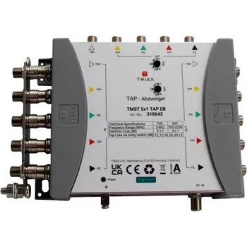 TRIAX TMST 5x1 TAP Multiswitch mit 4 dB Abzweigdämpfung, 5 Satelliteneingänge, Terrestrischer Eingang, 4 Teilnehmerausgänge 318642