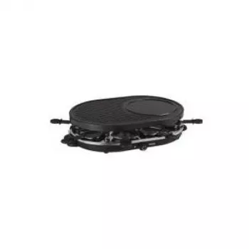 Tristar RA-2996 Raclette-Grill für 8 Personen, 1200 W, antihaftbeschichtete Wendegrillplatte, 8 Pfännchen, Schwarz/Silber