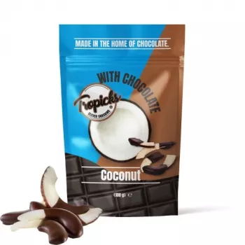 Tropicks Getrocknete Kokosnüsse mit dunkler Schokolade 100g - Tropischer Fruchtsnack