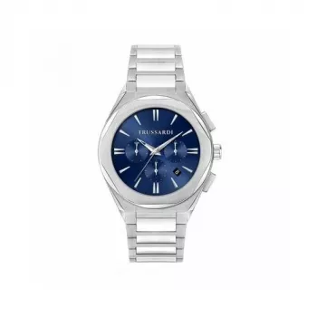 Trussardi Herren T-Light Quarzuhr R2453156004 44mm blaues Zifferblatt silbernes Milanaise-Armband