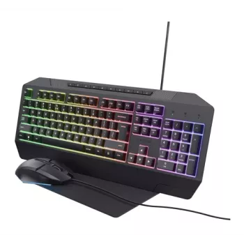 Trust GXT 791 Kabelgebundenes Gaming-Tastatur-und-Maus-Set - QWERTZ Deutsches Layout, Regenbogen-Hintergrundbeleuchtung, Optische Maus mit 2400 DPI, Schwarz 25284