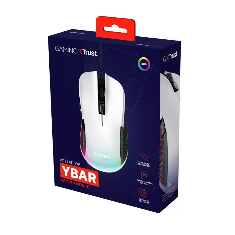 Trust GXT 922W Ybar Optical USB Gaming Mouse, 6400 DPI, RGB, Schwarz