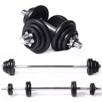 Tunturi Langhantel-/Kurzhantelset 20 kg Gusseisen mit Spinlock-Stangen