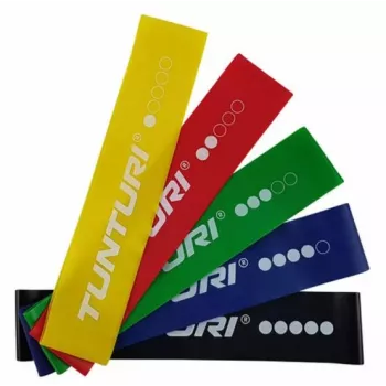 Tunturi Mini Resistance Band Set – 5 Loop Bands, 5 Widerstandsstufen, Naturlatex, mit Aufbewahrungstasche