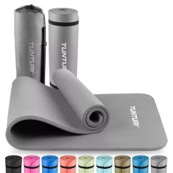 Tunturi NBR Fitnessmatte, Grau - 15mm Hochdichte Rutschfeste Übungsmatte für Yoga, Pilates, Workouts, 180x60cm