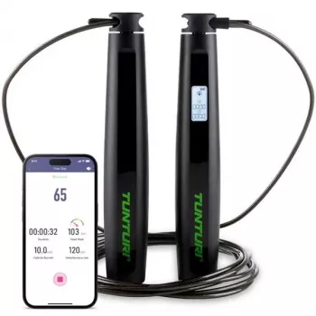 Tunturi Smart Springseil mit LCD-Anzeige und App-Konnektivität, verstellbar 2,95 m, Schwarz