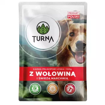 TURNA Nassfutter für Hunde mit Rind – 100 g Beutel (Alleinfuttermittel für ausgewachsene Hunde)