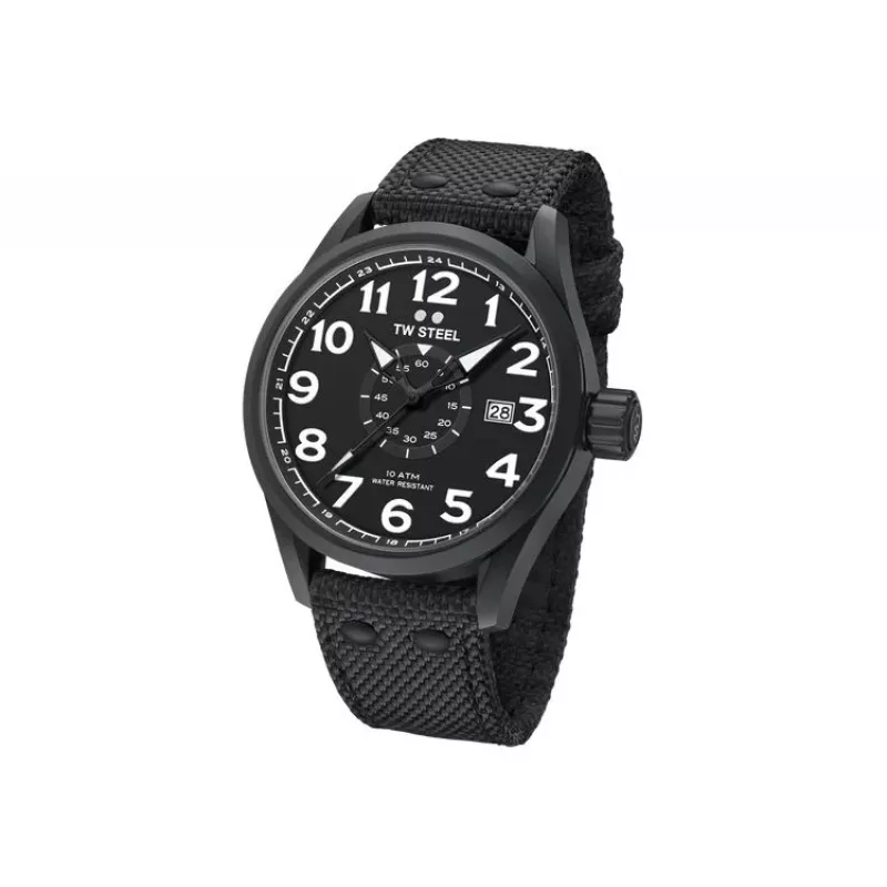 TW STEEL VS41-Volante Herren-Quarzuhr 45mm schwarzes Zifferblatt Lederarmband