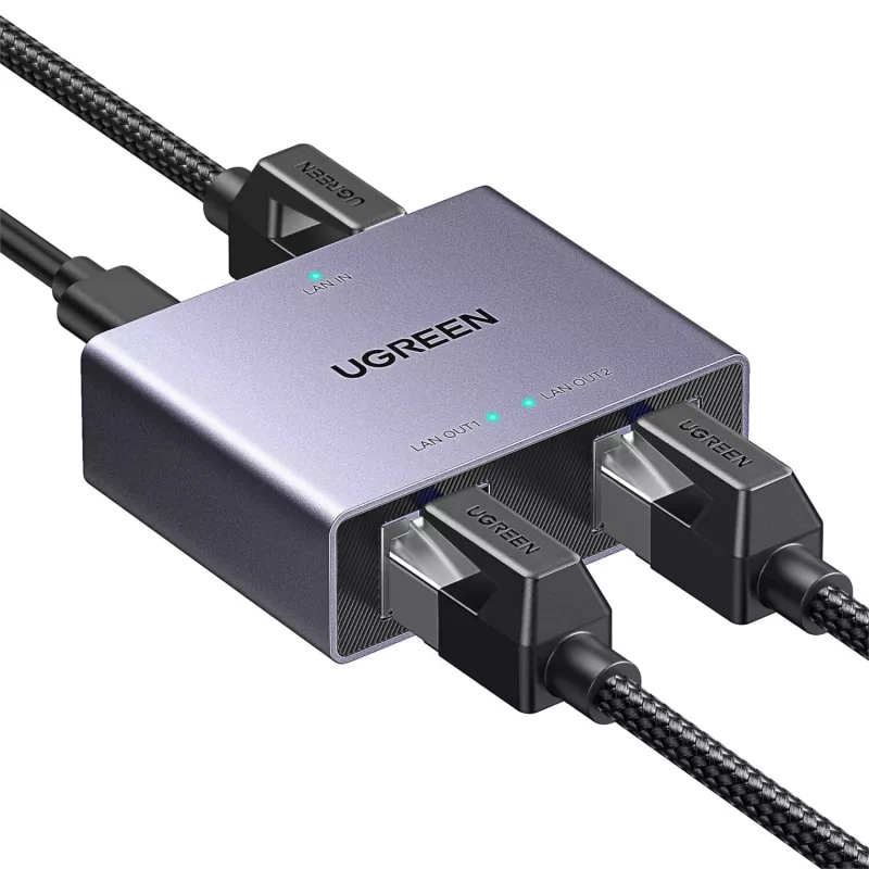 UGREEN 1-zu-2 Gigabit Ethernet-Splitter, 1000Mbps LAN-Netzwerkadapter, RJ45 Stecker auf 2 Buchsen, passiv, Schwarz