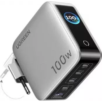 UGREEN 100W GaN Tech Nexode Pro 5-in-1 Wandladegerät mit Smart Display & Touch-Steuerung, 4x USB-C & 1x USB-A, Grau 65620