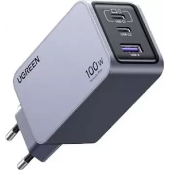 UGREEN 100W GaN Tech Nexode Pro Schnellladegerät, 1x USB-A & 2x USB-C, Space Grey (15203)