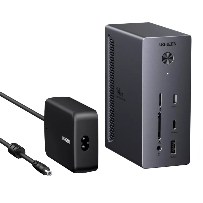 UGREEN 14-in-1 USB-C Docking Station mit Dual DisplayPort, HDMI, 100W PD, Gigabit Ethernet, SD/TF-Kartenleser und 3,5-mm-Audio