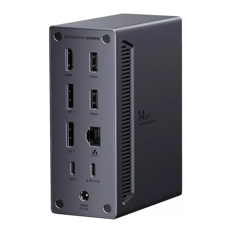 UGREEN 14-in-1 USB-C Docking Station mit Dual DisplayPort, HDMI, 100W PD, Gigabit Ethernet, SD/TF-Kartenleser und 3,5-mm-Audio