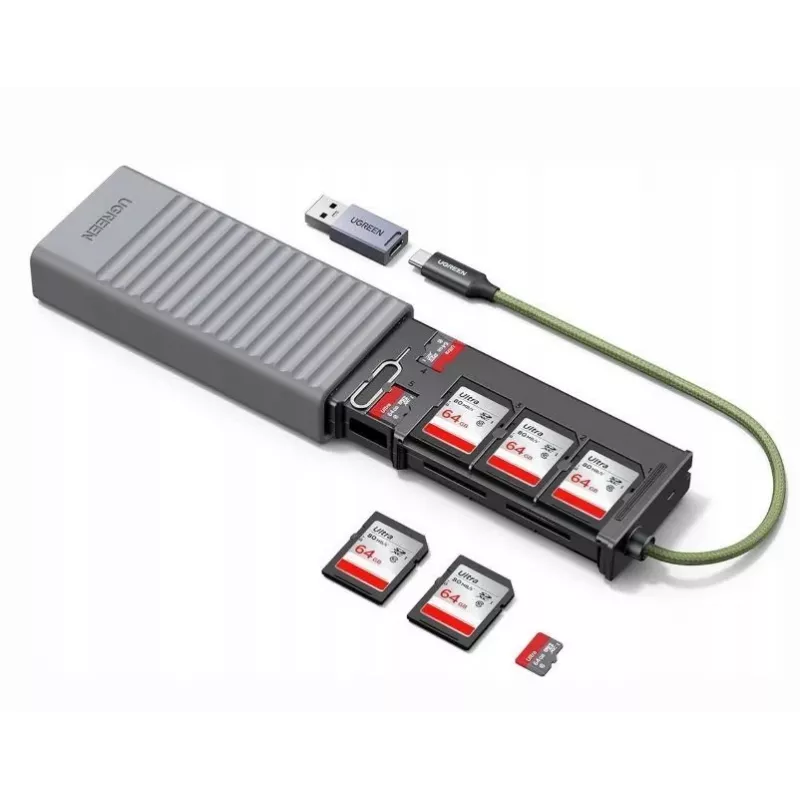 UGREEN 2-in-1 USB 3.0 SD/Micro-SD-Kartenleser mit Aufbewahrungsetui, Grau