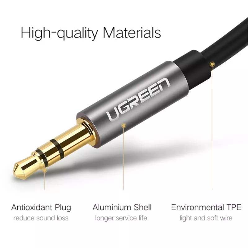 UGREEN 3,5-mm-Aux-Kabel 1,5 m Schwarz Goldbeschichtetes Stereo-Audiokabel Klinke auf Klinke