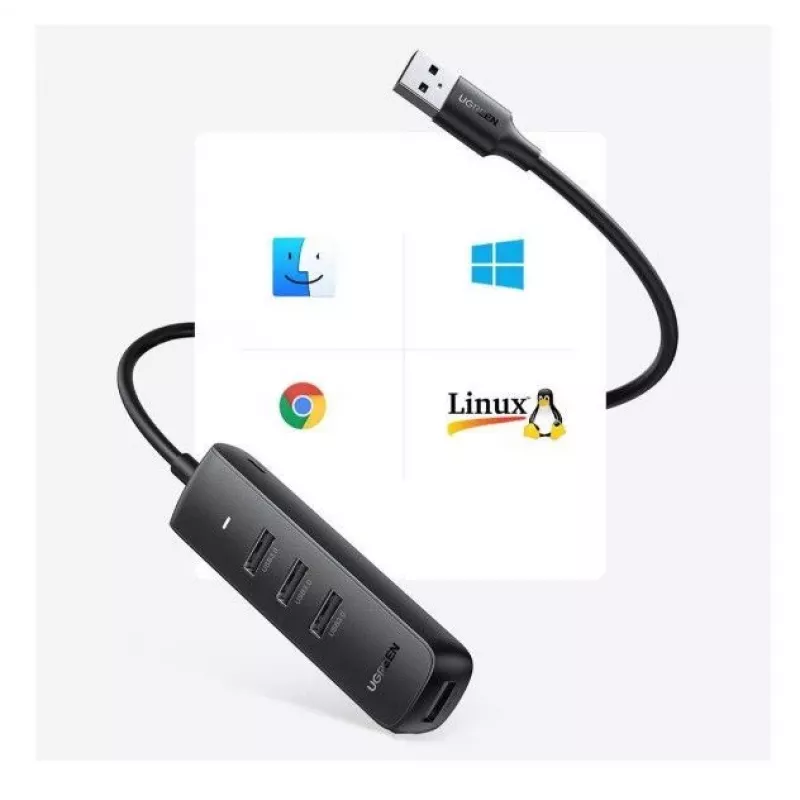UGREEN 4-in-1 USB Hub 4x USB-A 3.0 PD DC 12V 0,25m Schwarz (CM416 10915)