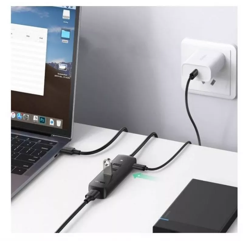 UGREEN 4-in-1 USB Hub 4x USB-A 3.0 PD DC 12V 0,25m Schwarz (CM416 10915)