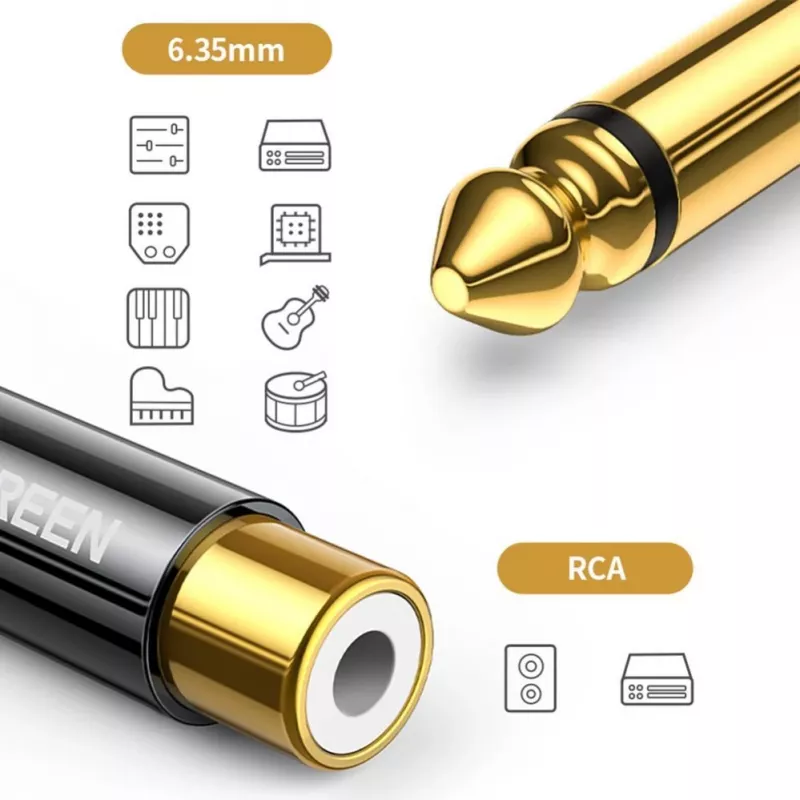 UGREEN 6,35mm Klinke auf RCA Buchse Gold Adapter AV169 80731
