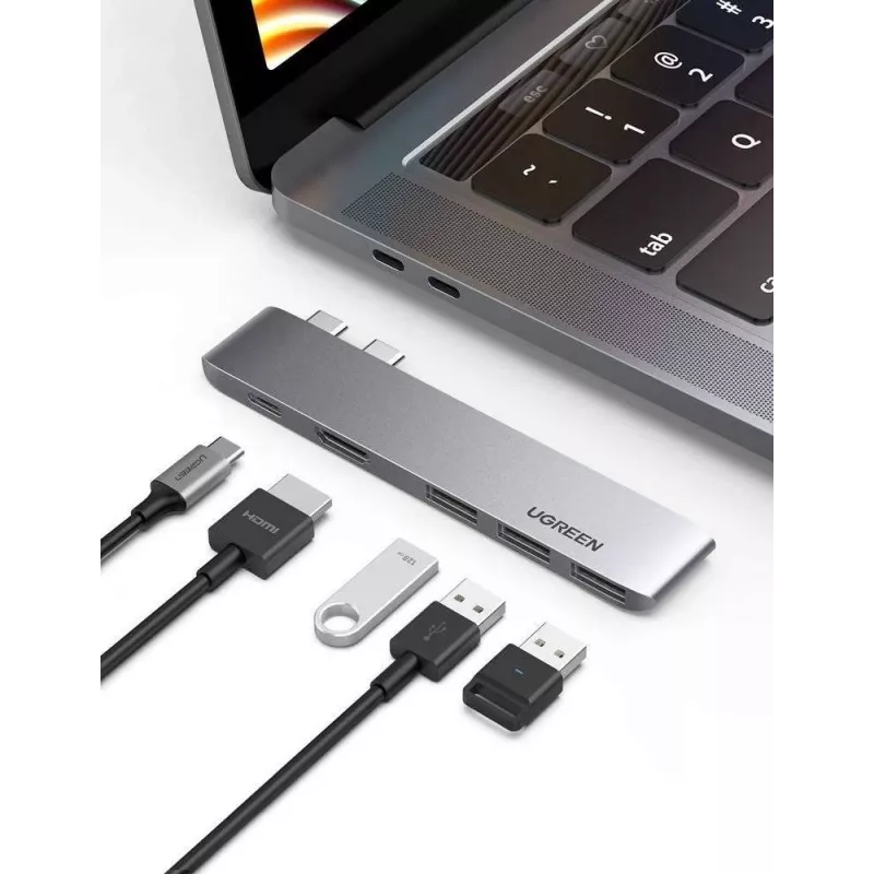 UGREEN 60559 USB-C Docking Station 9-in-1 Hub mit 4K HDMI, 3x USB 3.0, Gigabit Ethernet, SD/MicroSD, 100W PD, Silber