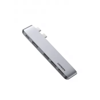 UGREEN 60559 USB-C Docking Station 9-in-1 Hub mit 4K HDMI, 3x USB 3.0, Gigabit Ethernet, SD/MicroSD, 100W PD, Silber