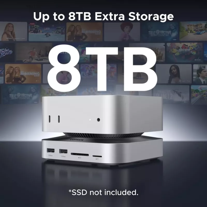 UGREEN 65487 USB-C 11-in-1 Docking Station für Mac Mini M4/M4 Pro mit M.2-SSD-Einschub, Space Grey