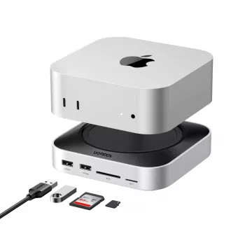 UGREEN 65487 USB-C 11-in-1 Docking Station für Mac Mini M4/M4 Pro mit M.2-SSD-Einschub, Space Grey
