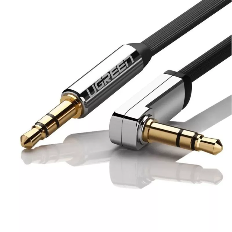 UGREEN AV119 rechtwinkliges 3,5-mm-Flach-Aux-Kabel 1,5 m - Schwarz/Silber