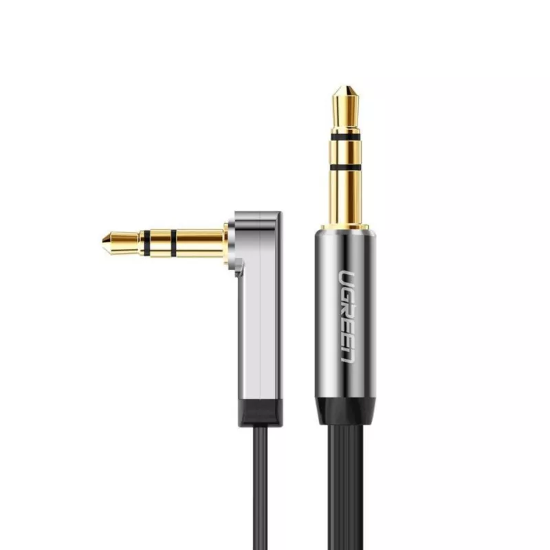 UGREEN AV119 rechtwinkliges 3,5-mm-Flach-Aux-Kabel 1,5 m - Schwarz/Silber