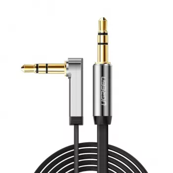 UGREEN AV119 3,5-mm-Flach-Aux-Kabel mit rechtwinkligem Stecker, 2 m - Schwarz/Silber