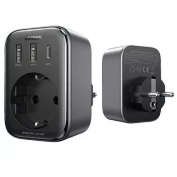 UGREEN CD314 30W GaN Charger mit 2 USB-A, 1 USB-C und 1 AC-Steckdose, EU-Stecker, Schwarz