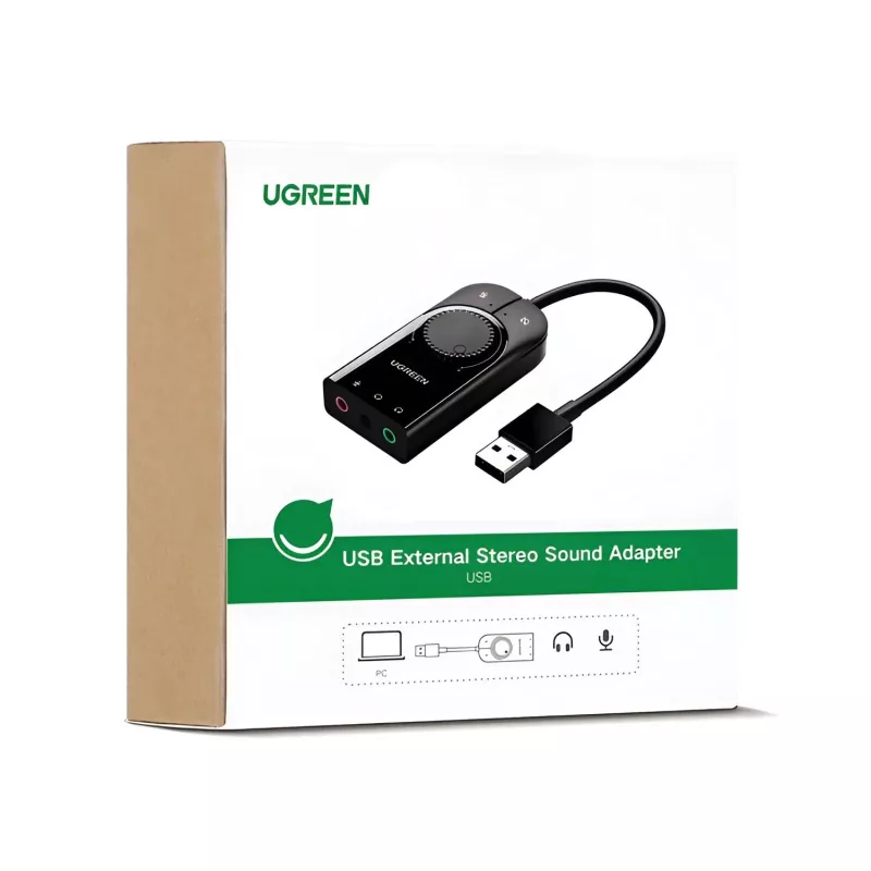 UGREEN CM129 USB-A auf 3,5mm externer Stereo-Sound-Adapter - Schwarz
