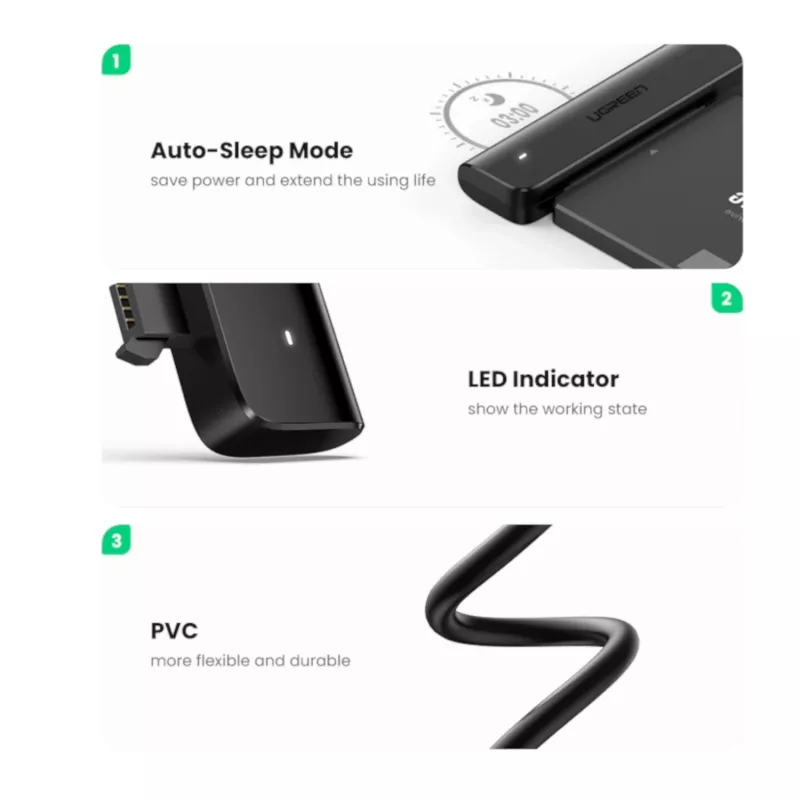 UGREEN CM321 USB-C auf 2,5 inch SATA HDD/SSD Konverterkabel 5Gbps Schwarz