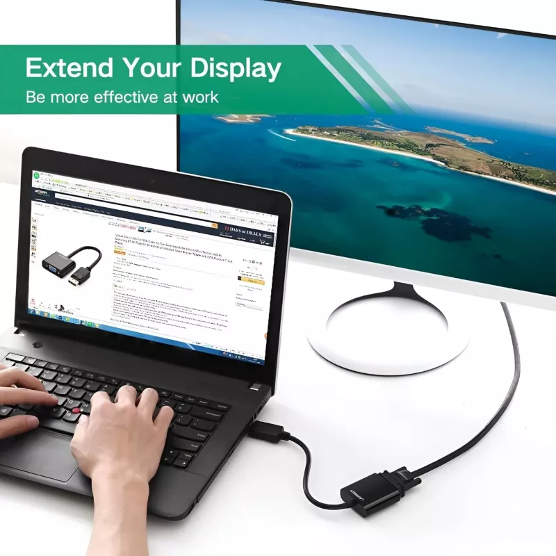 UGREEN DisplayPort-Stecker auf VGA-Buchse Konverter, aktiver Adapter, Full HD 1080p, vergoldet, Schwarz