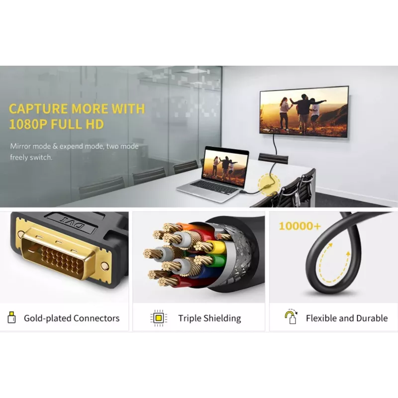 UGREEN DVI-auf-HDMI-Kabeladapter 15cm Stecker auf Buchse 1080p Full HD Schwarz