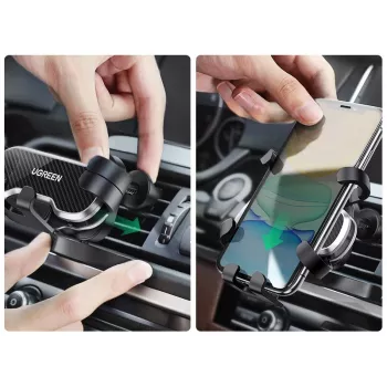 UGREEN Gravity Auto Telefonhalter Halterung für Armaturenbrett Windschutzscheibe, Universelle Smartphone-Halterung mit Starker Saugnapf, 360° Drehung, Teleskoparm, Ein-Knopf-Entriegelung, Schwarz