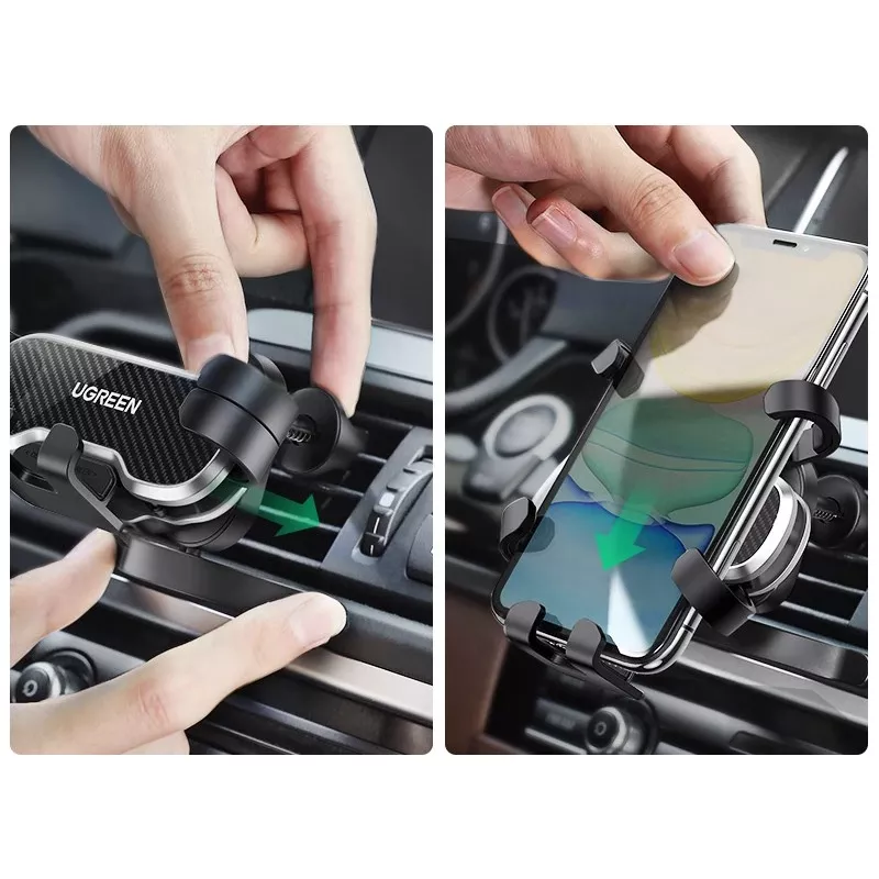 UGREEN Gravity Auto Telefonhalter Halterung für Armaturenbrett Windschutzscheibe, Universelle Smartphone-Halterung mit Starker Saugnapf, 360° Drehung, Teleskoparm, Ein-Knopf-Entriegelung, Schwarz