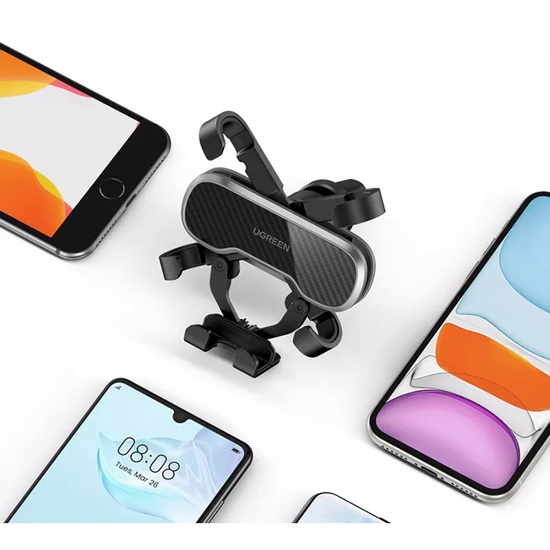 UGREEN Gravity Auto Telefonhalter Halterung für Armaturenbrett Windschutzscheibe, Universelle Smartphone-Halterung mit Starker Saugnapf, 360° Drehung, Teleskoparm, Ein-Knopf-Entriegelung, Schwarz